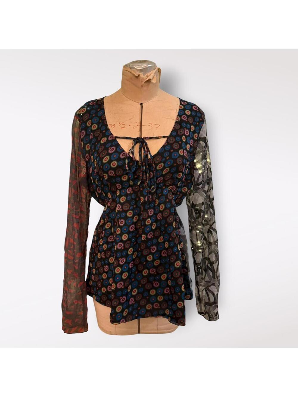 Desigual Multicolored Long Sleeve Blouse with Tie Front